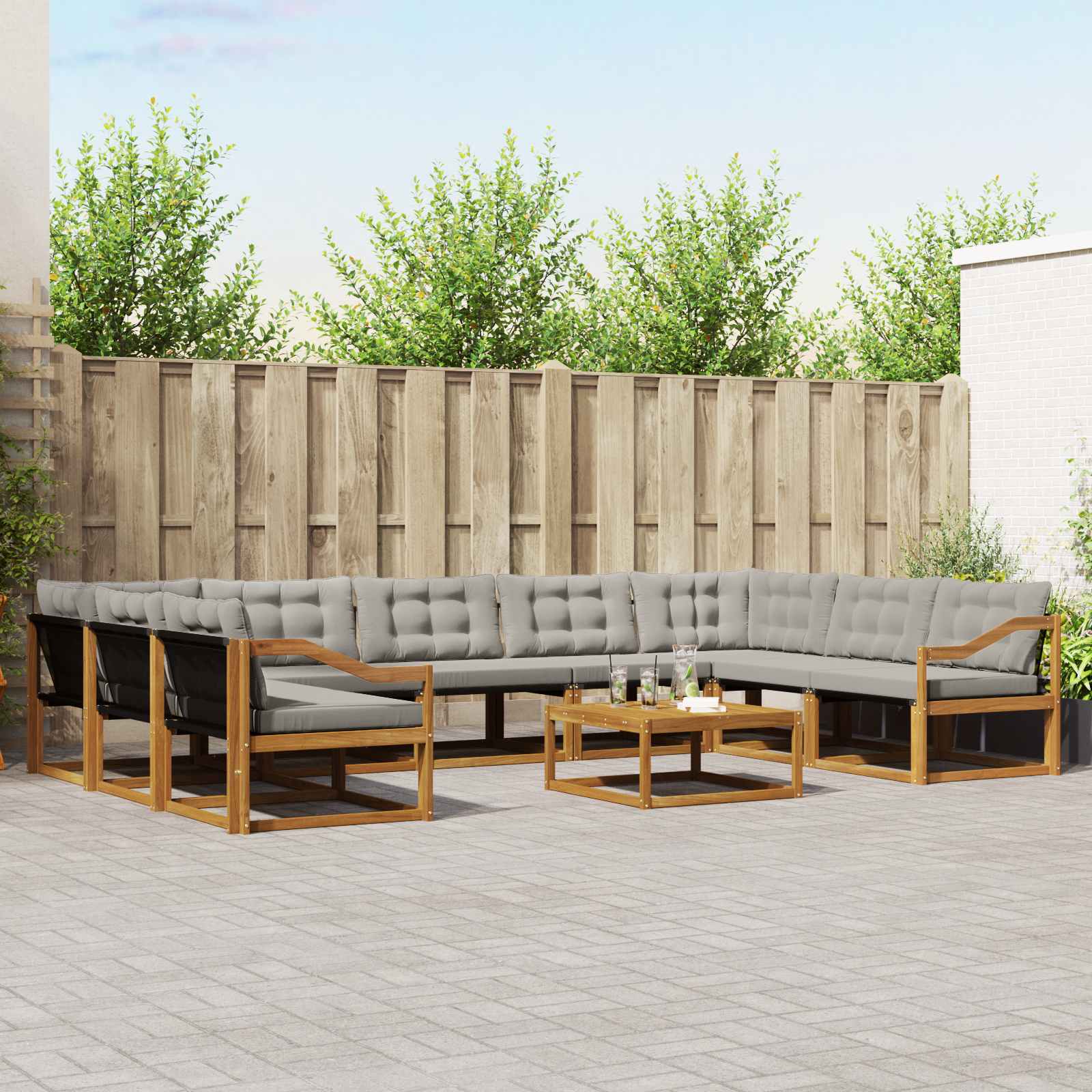 Buiten bankenset met kussen 10 pcs Natuurlijk en Lichtgrijs is nu te koop bij PeponiXL, paradijselijk wonen!