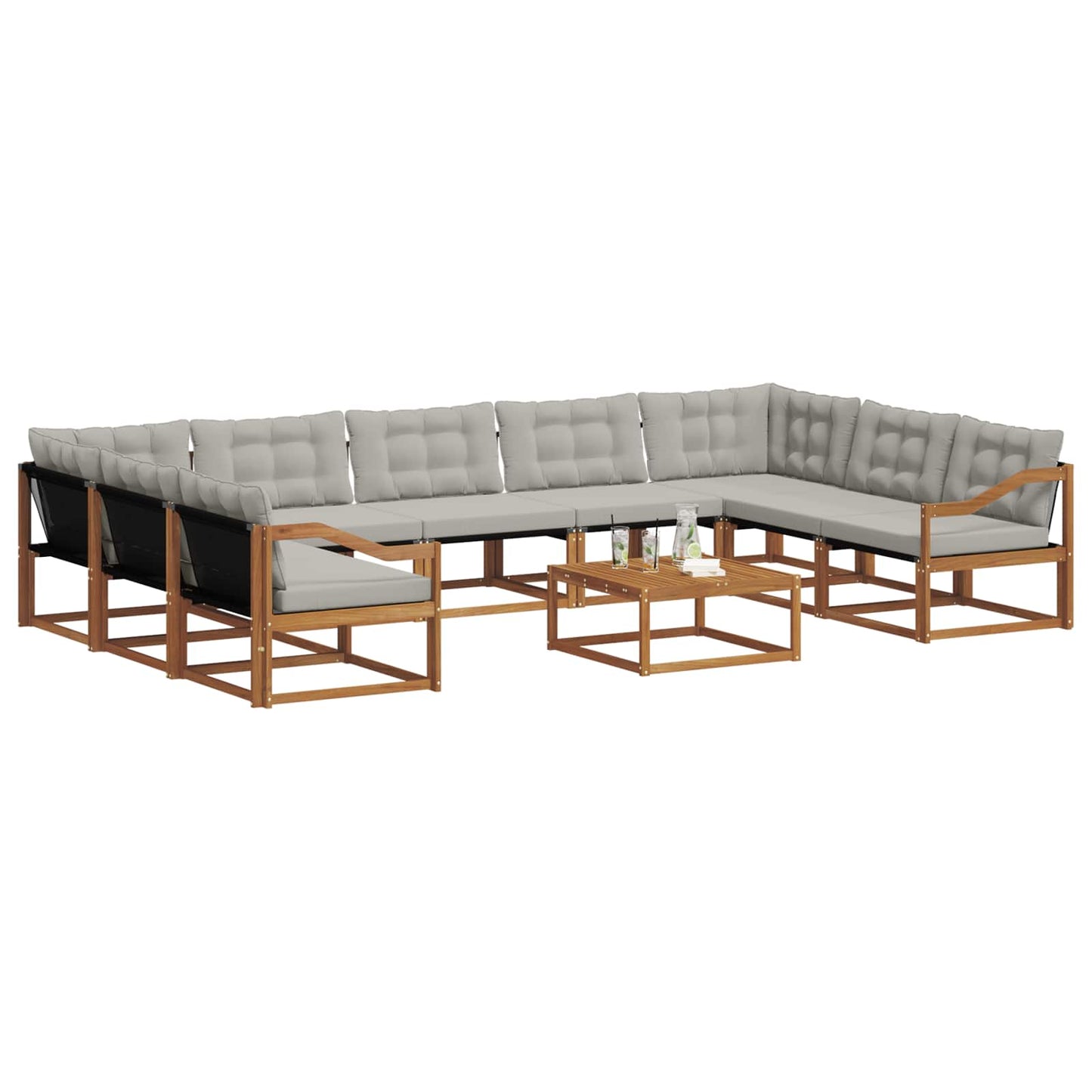 Buiten bankenset met kussen 10 pcs Natuurlijk en Lichtgrijs is nu te koop bij PeponiXL, paradijselijk wonen!