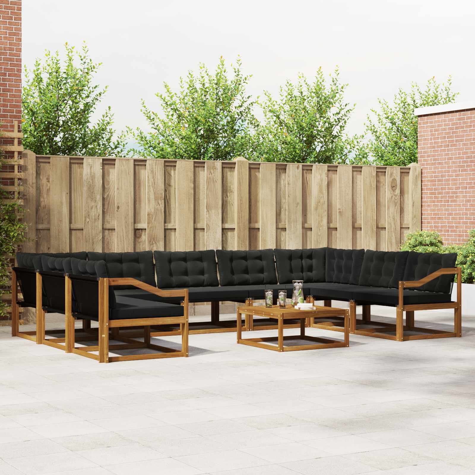Buiten bankenset met kussen 10 pcs Natuurlijk en Zwart is nu te koop bij PeponiXL, paradijselijk wonen!