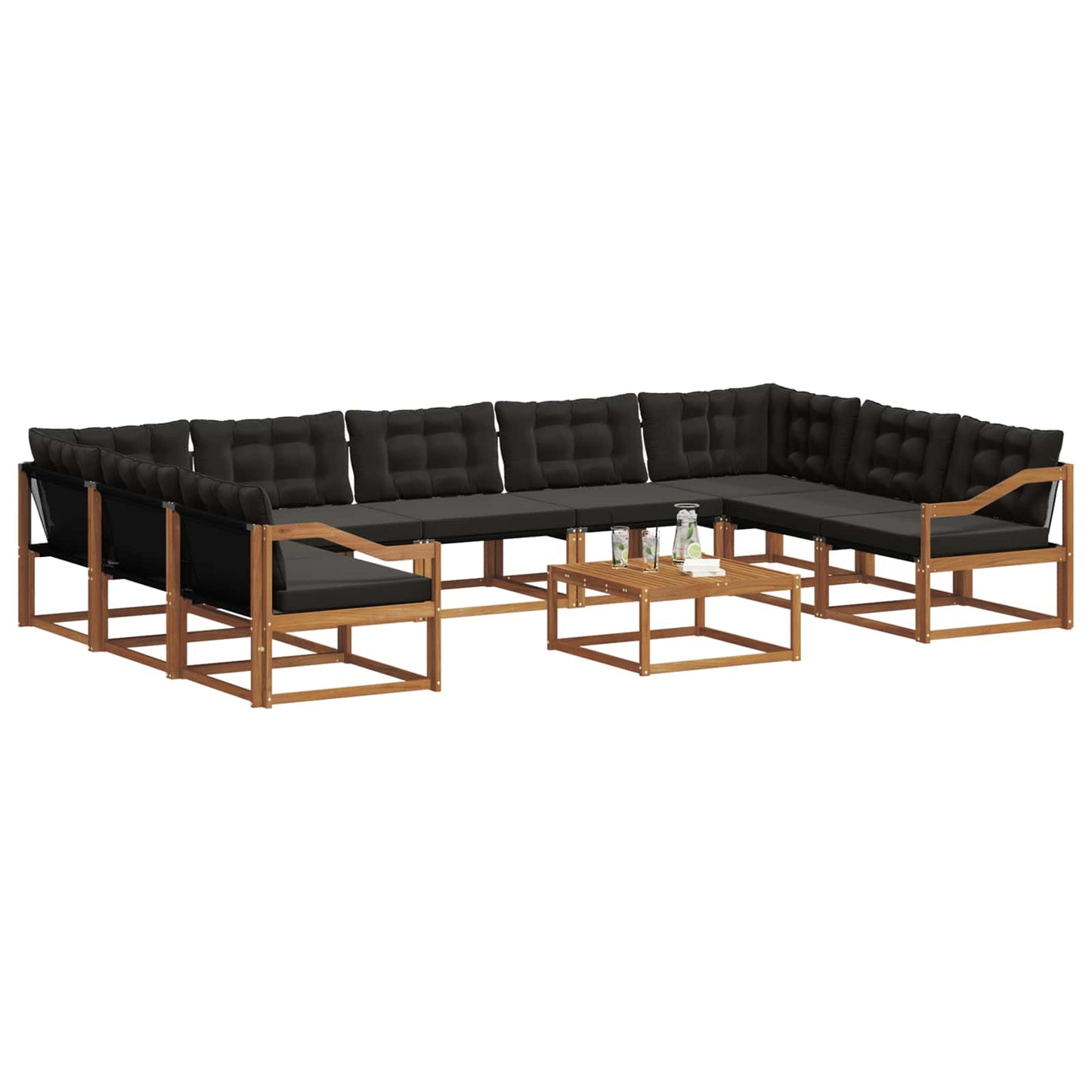 Buiten bankenset met kussen 10 pcs Natuurlijk en Zwart is nu te koop bij PeponiXL, paradijselijk wonen!