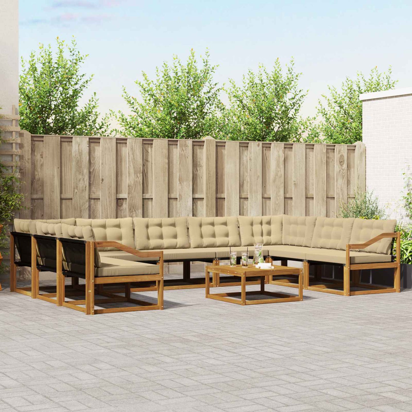 Buiten bankenset met kussen 10 pcs Natuurlijk en Beige is nu te koop bij PeponiXL, paradijselijk wonen!