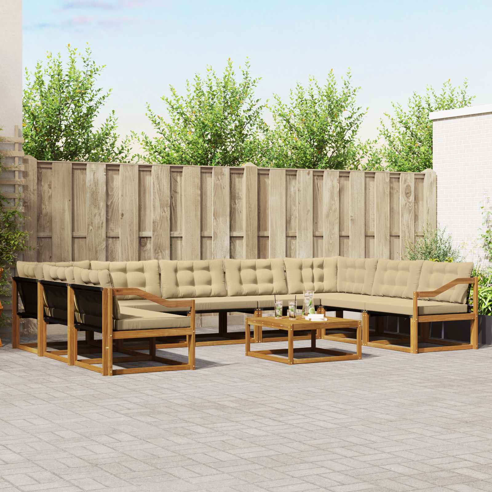 Buiten bankenset met kussen 10 pcs Natuurlijk en Beige is nu te koop bij PeponiXL, paradijselijk wonen!