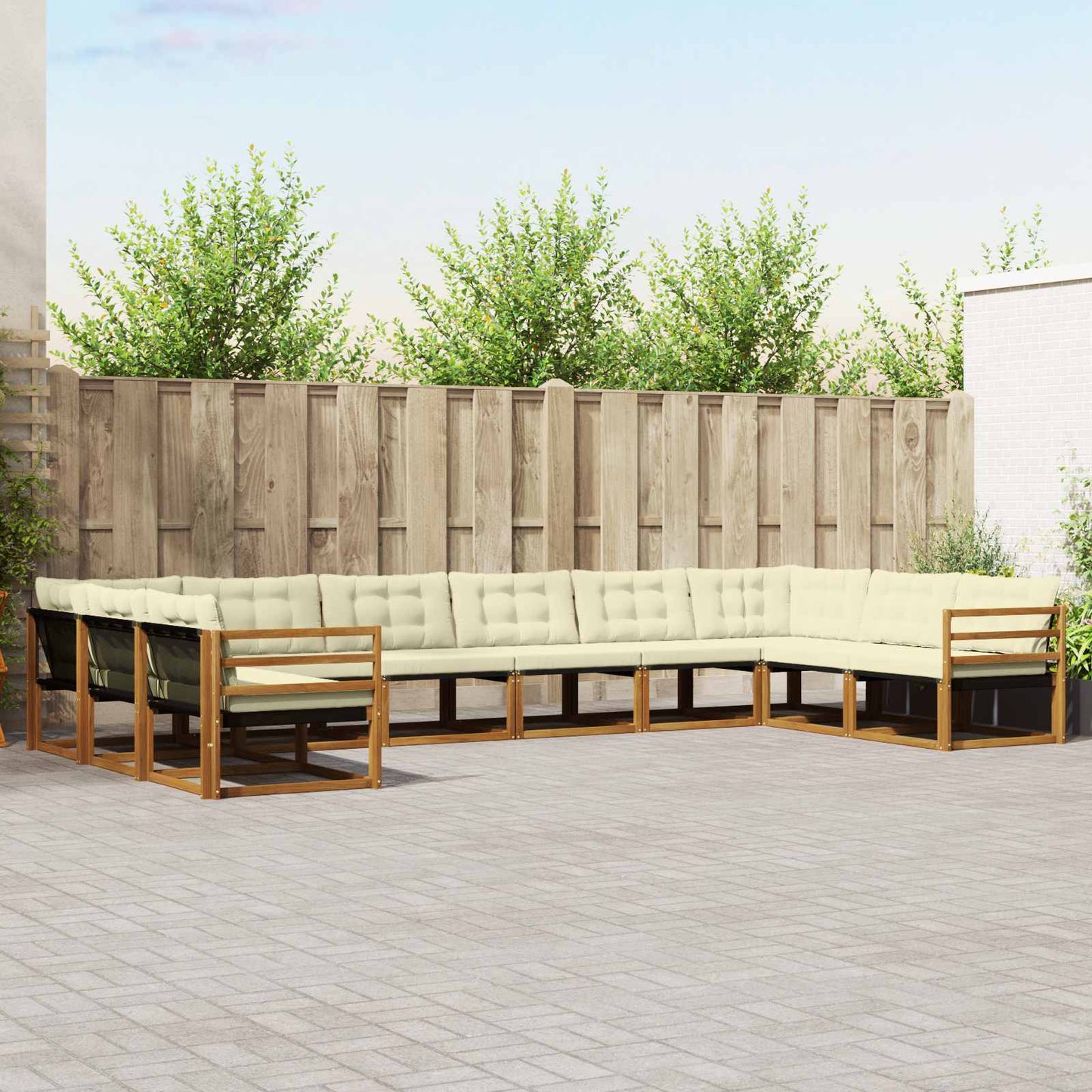 Buiten bankenset met kussen 10 pcs Natuurlijk en Crème is nu te koop bij PeponiXL, paradijselijk wonen!