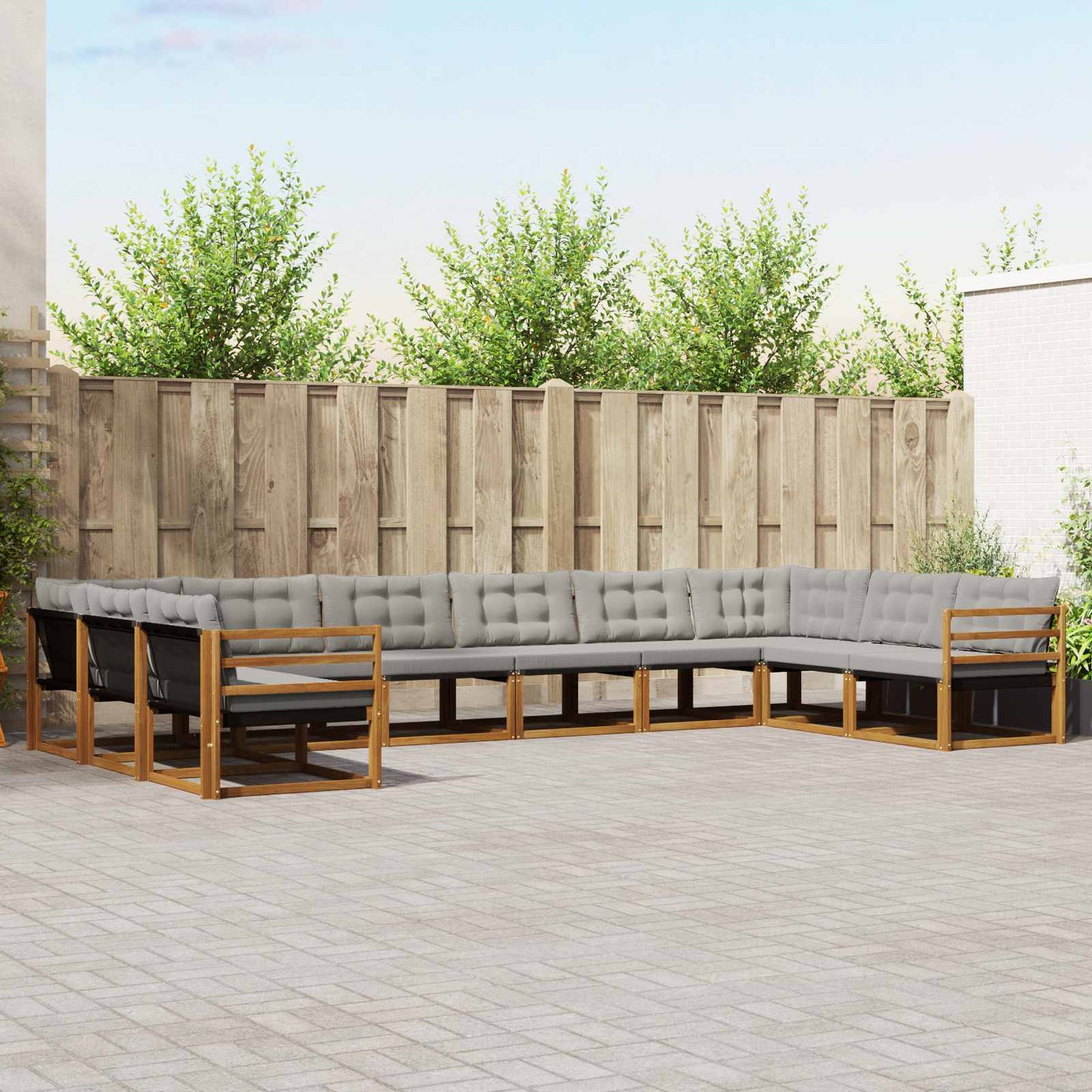 Buiten bankenset met kussen 10 pcs Natuurlijk en Lichtgrijs is nu te koop bij PeponiXL, paradijselijk wonen!