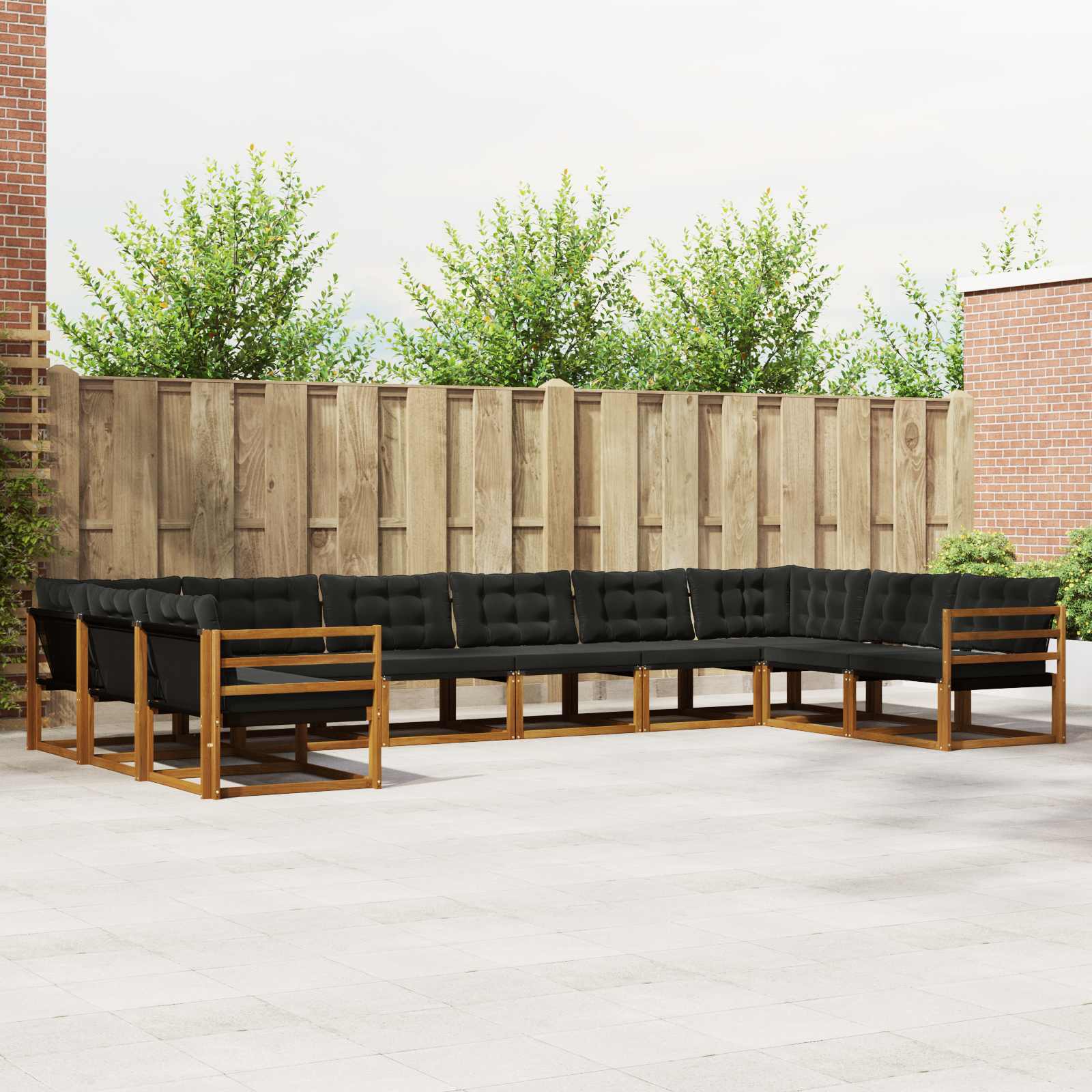 Buiten bankenset met kussen 10 pcs Natuurlijk en Zwart is nu te koop bij PeponiXL, paradijselijk wonen!