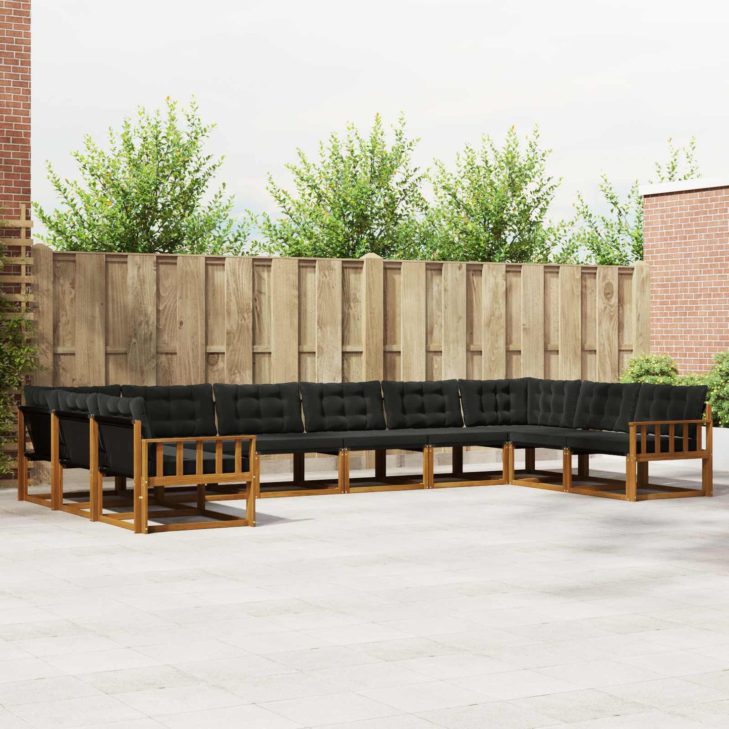 Buiten bankenset met kussen 10 pcs Natuurlijk en Zwart is nu te koop bij PeponiXL, paradijselijk wonen!