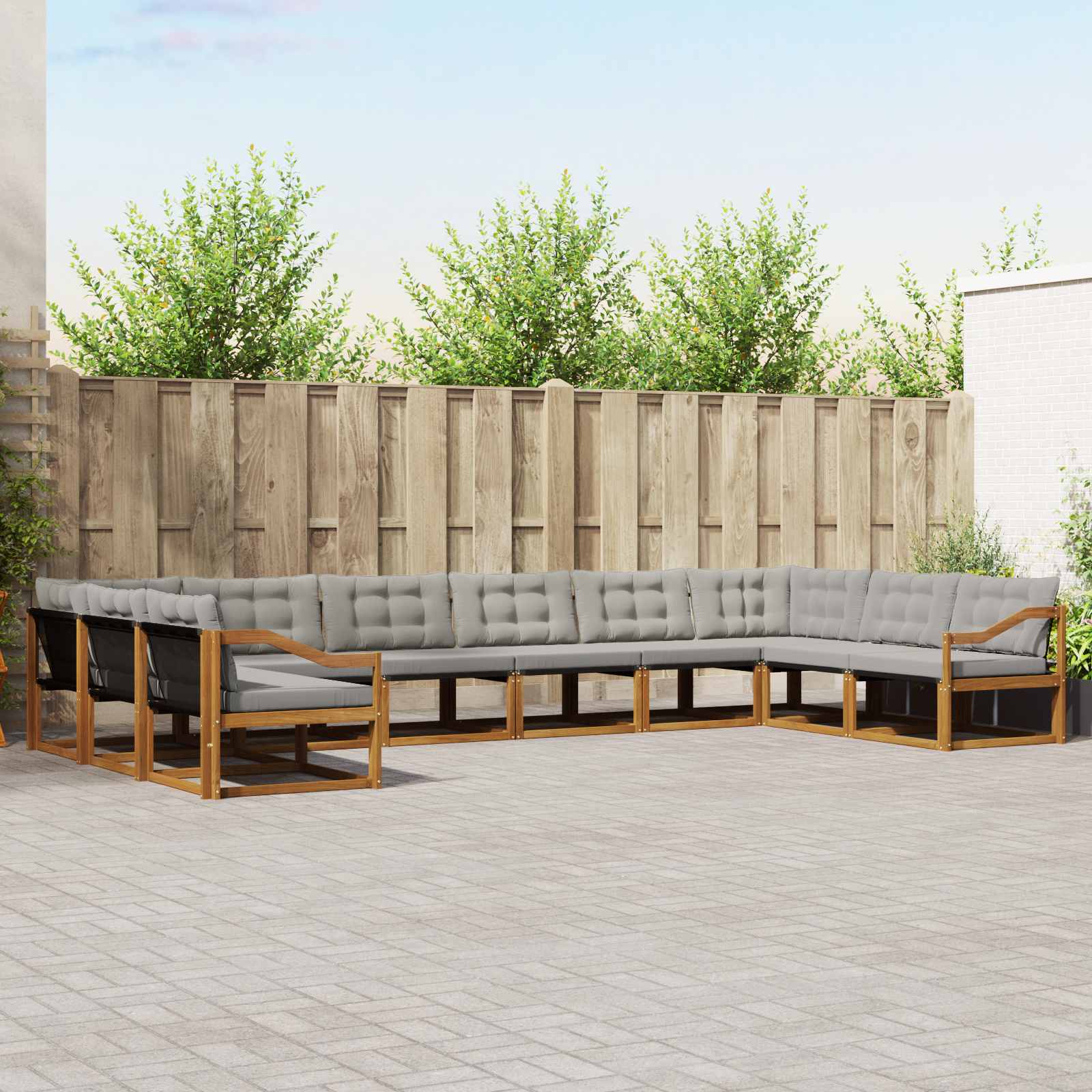 Buiten bankenset met kussen 10 pcs Natuurlijk en Lichtgrijs is nu te koop bij PeponiXL, paradijselijk wonen!