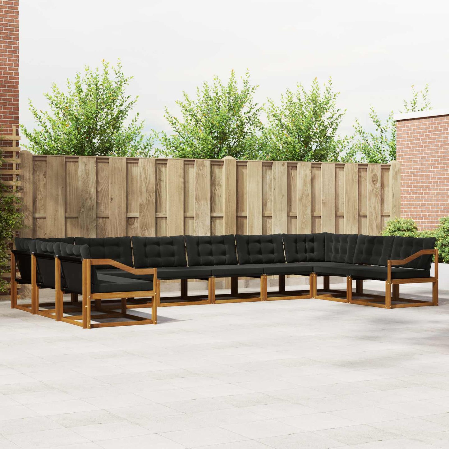 Buiten bankenset met kussen 10 pcs Natuurlijk en Zwart is nu te koop bij PeponiXL, paradijselijk wonen!