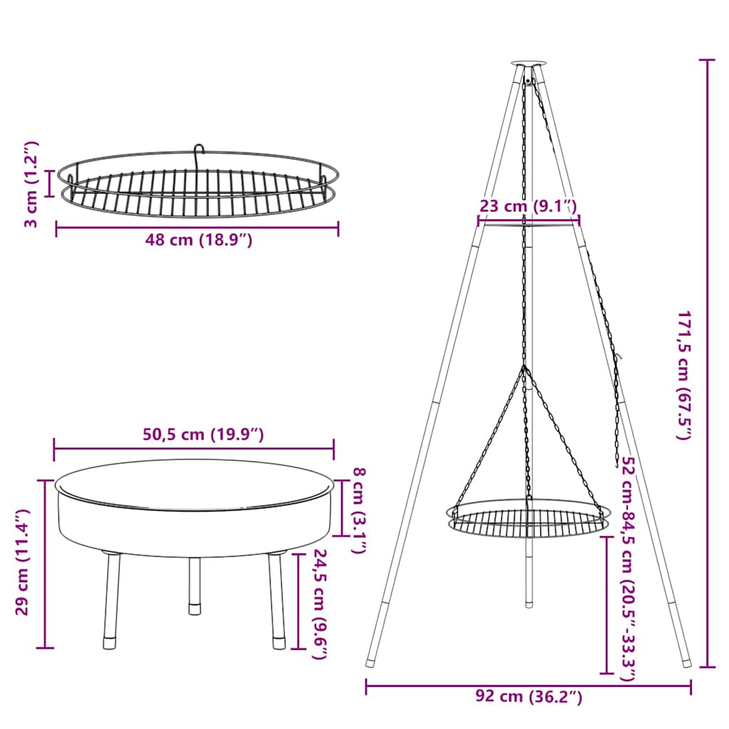 Kampvuur tripod 3 pcs Zwart Staal is nu te koop bij PeponiXL, paradijselijk wonen!