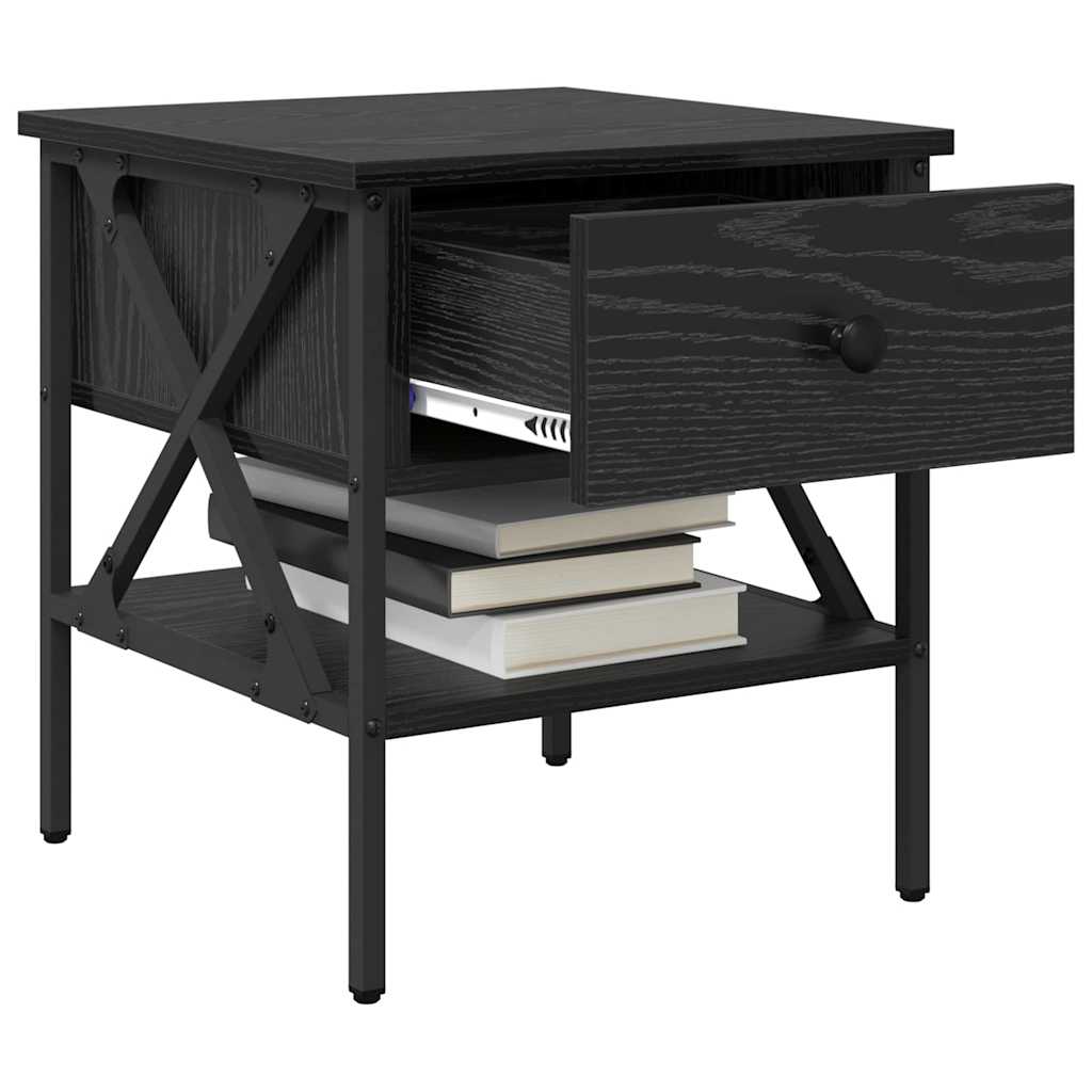 Nachtkastje Zwart eiken 40 x 42 x 45 cm Gelaagd hout en metaal is nu te koop bij PeponiXL, paradijselijk wonen!