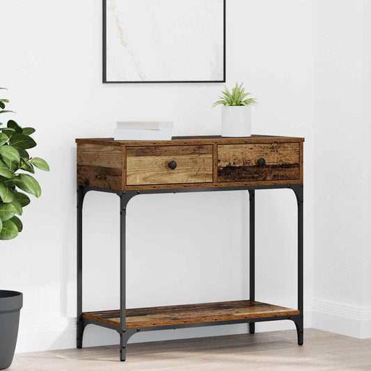 Wandtafel met lade Oud hout 75 x 34,5 x 75 cm Bewerkt hout is nu te koop bij PeponiXL, paradijselijk wonen!