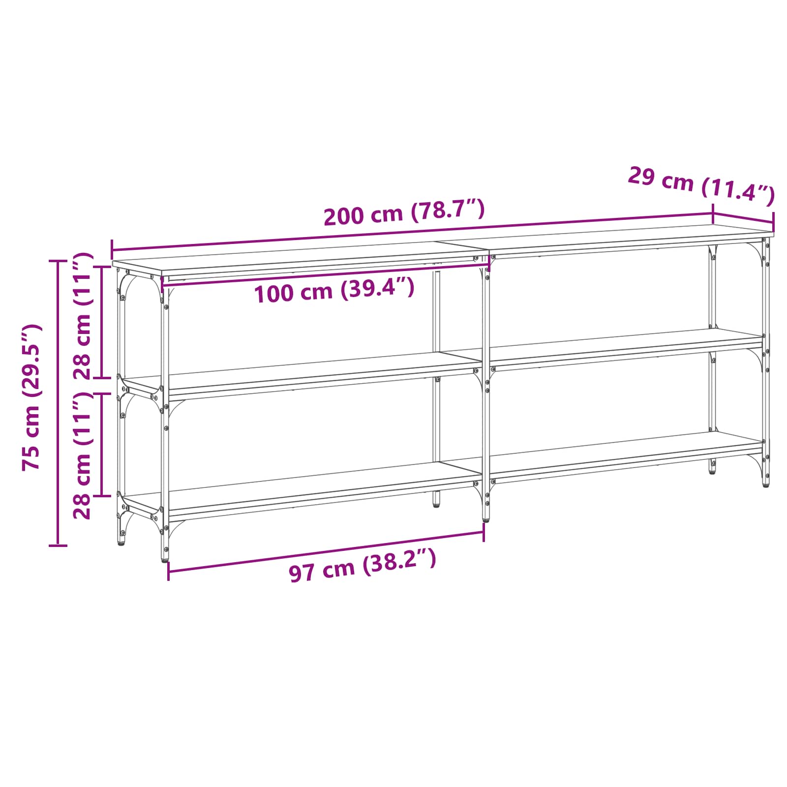 Wandtafel artisanaal eikenkleurig 200 x 29 x 75 cm is nu te koop bij PeponiXL, paradijselijk wonen!