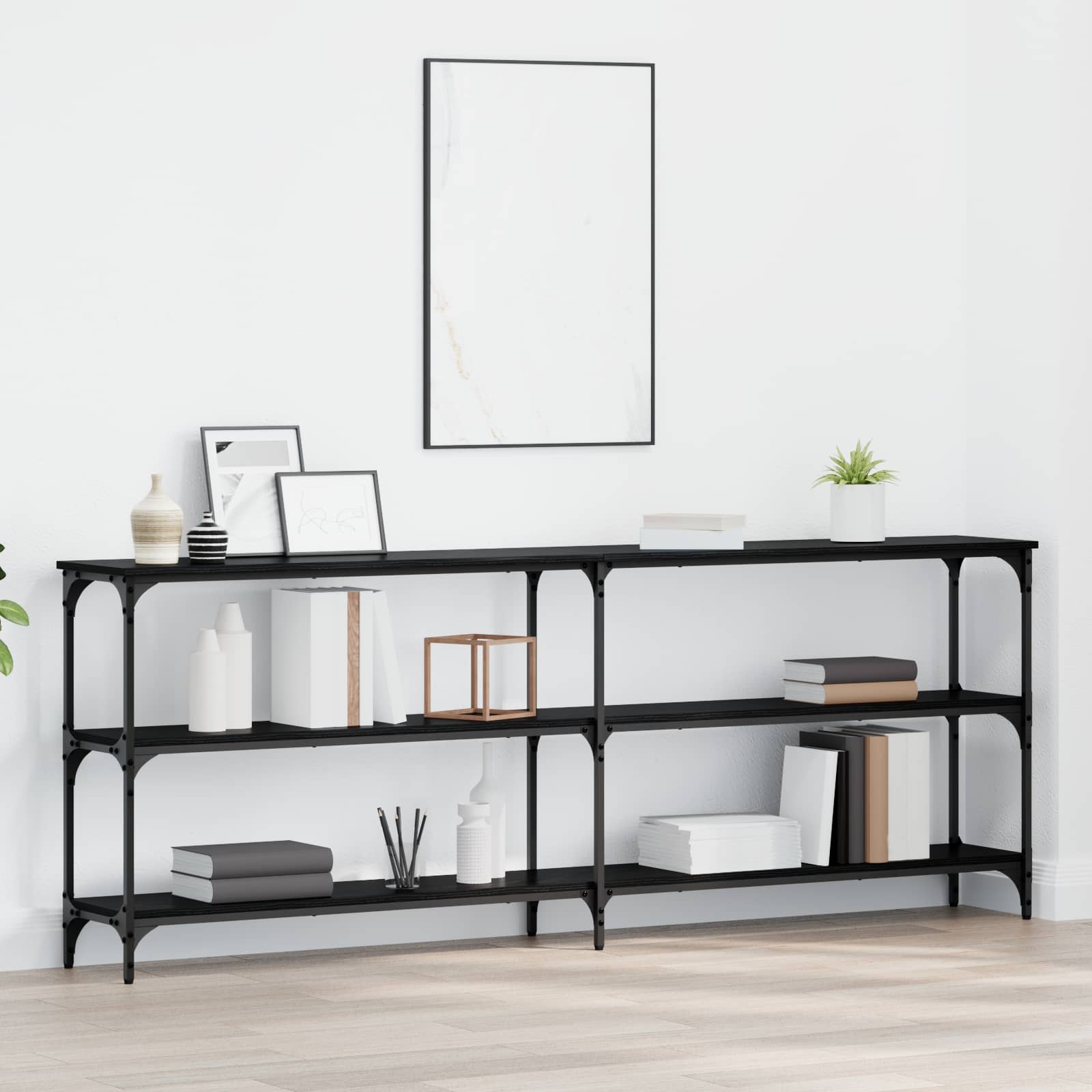 Wandtafel Zwart eiken 200 x 29 x 75 cm Geperst Hout en Metaal is nu te koop bij PeponiXL, paradijselijk wonen!