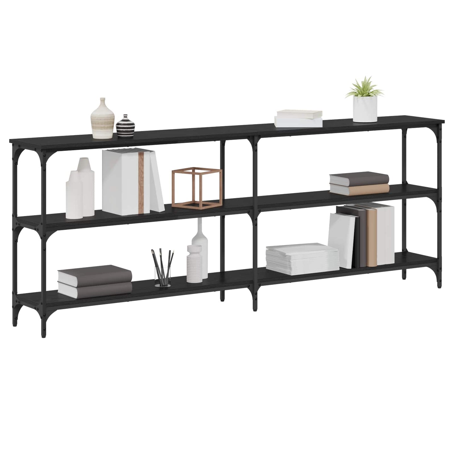 Wandtafel Zwart eiken 200 x 29 x 75 cm Geperst Hout en Metaal is nu te koop bij PeponiXL, paradijselijk wonen!