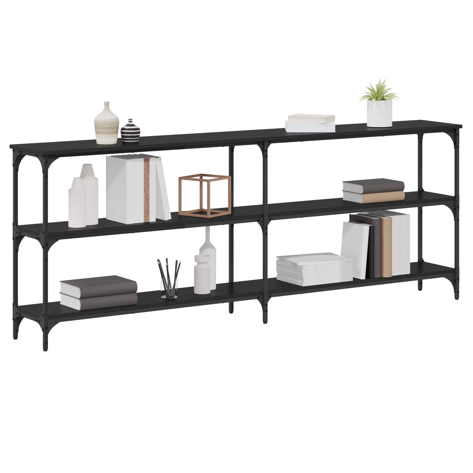 Wandtafel Zwart eiken 200 x 29 x 75 cm Geperst Hout en Metaal is nu te koop bij PeponiXL, paradijselijk wonen!