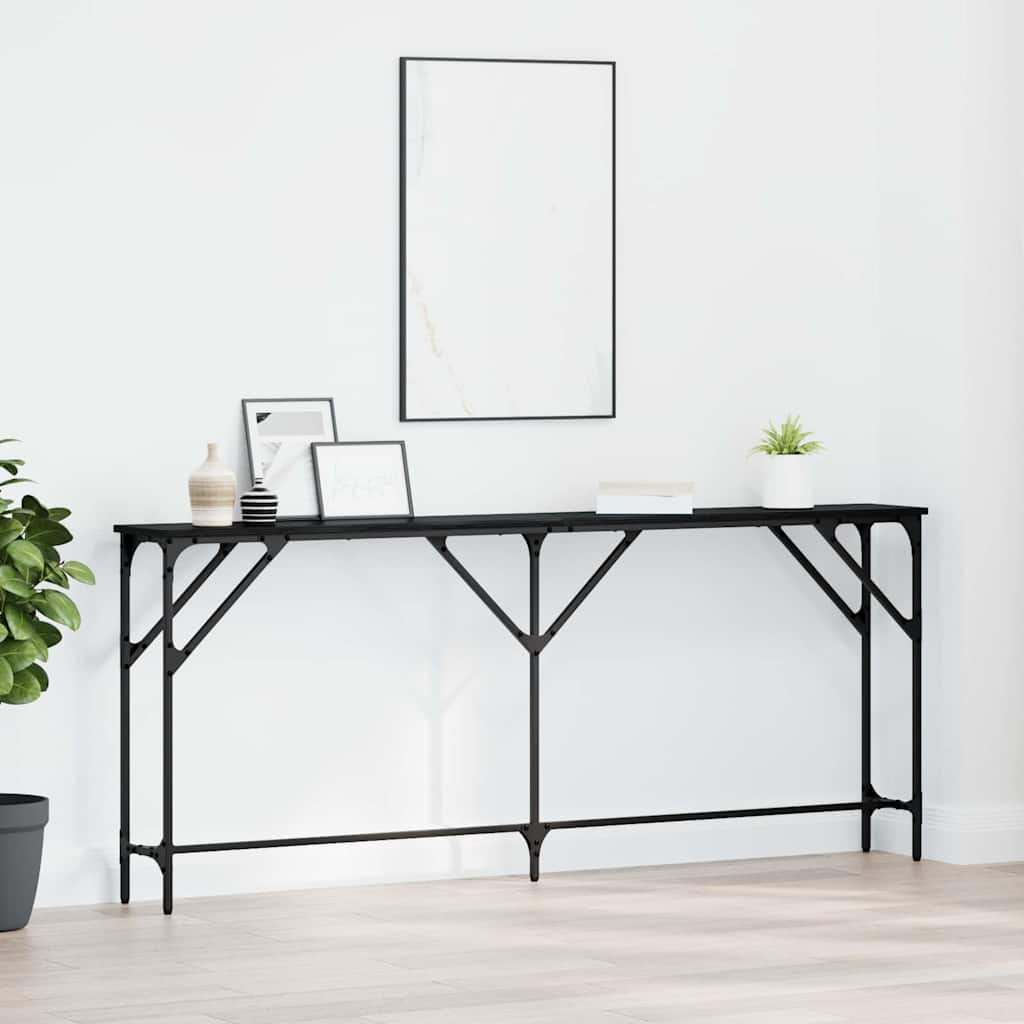 Wandtafel Zwart eiken 180 x 23 x 75 cm Gelaagd hout en metaal is nu te koop bij PeponiXL, paradijselijk wonen!