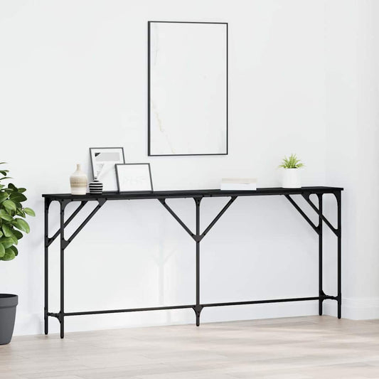 Wandtafel Zwart eiken 180 x 23 x 75 cm Gelaagd hout en metaal is nu te koop bij PeponiXL, paradijselijk wonen!