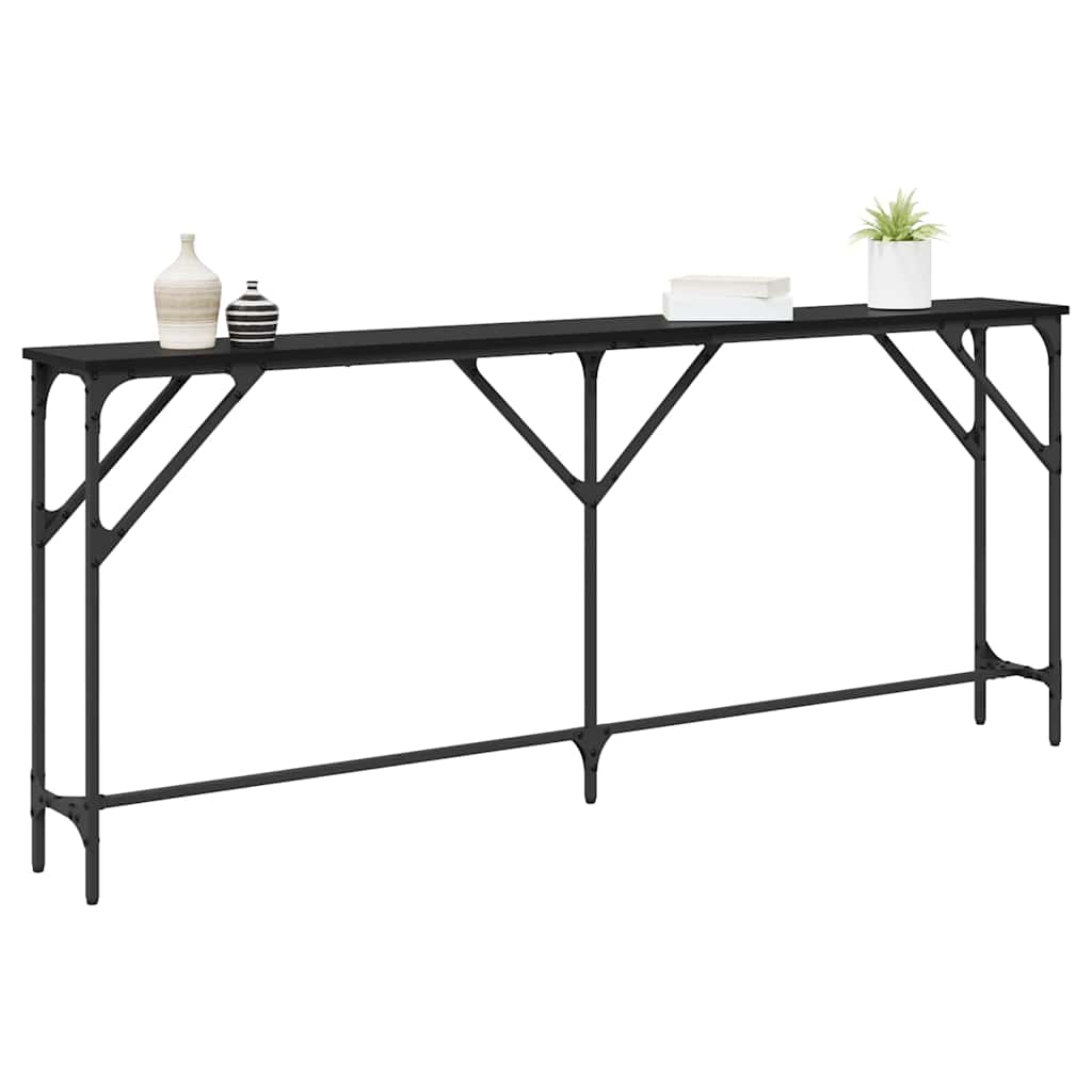 Wandtafel Zwart eiken 180 x 23 x 75 cm Gelaagd hout en metaal is nu te koop bij PeponiXL, paradijselijk wonen!