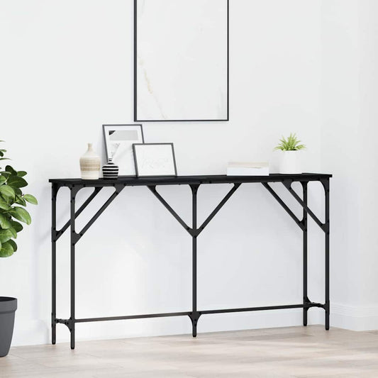 Wandtafel Zwart eiken 140 x 23 x 75 cm Gelaagd hout en metaal is nu te koop bij PeponiXL, paradijselijk wonen!
