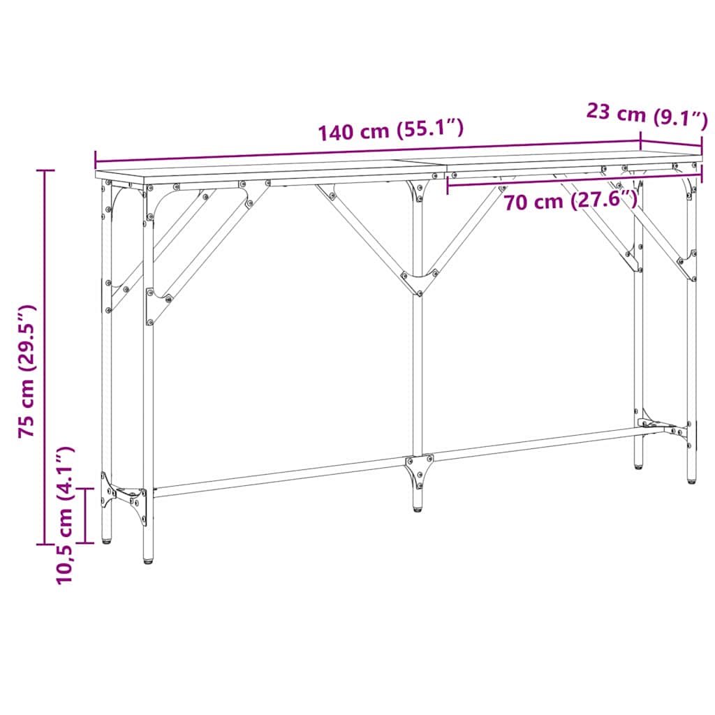 Wandtafel Zwart eiken 140 x 23 x 75 cm Gelaagd hout en metaal is nu te koop bij PeponiXL, paradijselijk wonen!
