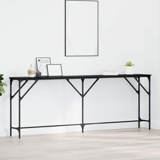 Wandtafel Zwart eiken 200 x 29 x 75 cm Gelaagd hout en metaal is nu te koop bij PeponiXL, paradijselijk wonen!