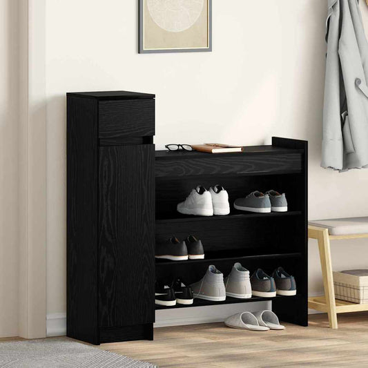 Schoenenkast Zwart Eiken 100,5 x 28 x 100 cm Bewerkt hout is nu te koop bij PeponiXL, paradijselijk wonen!