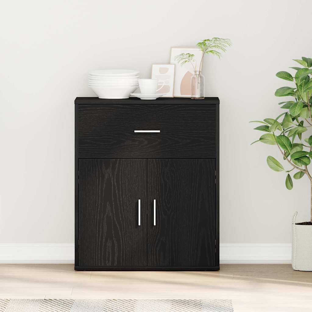 Dressoir met lade Zwart Eiken 60 x 31 x 70 cm Bewerkt hout is nu te koop bij PeponiXL, paradijselijk wonen!