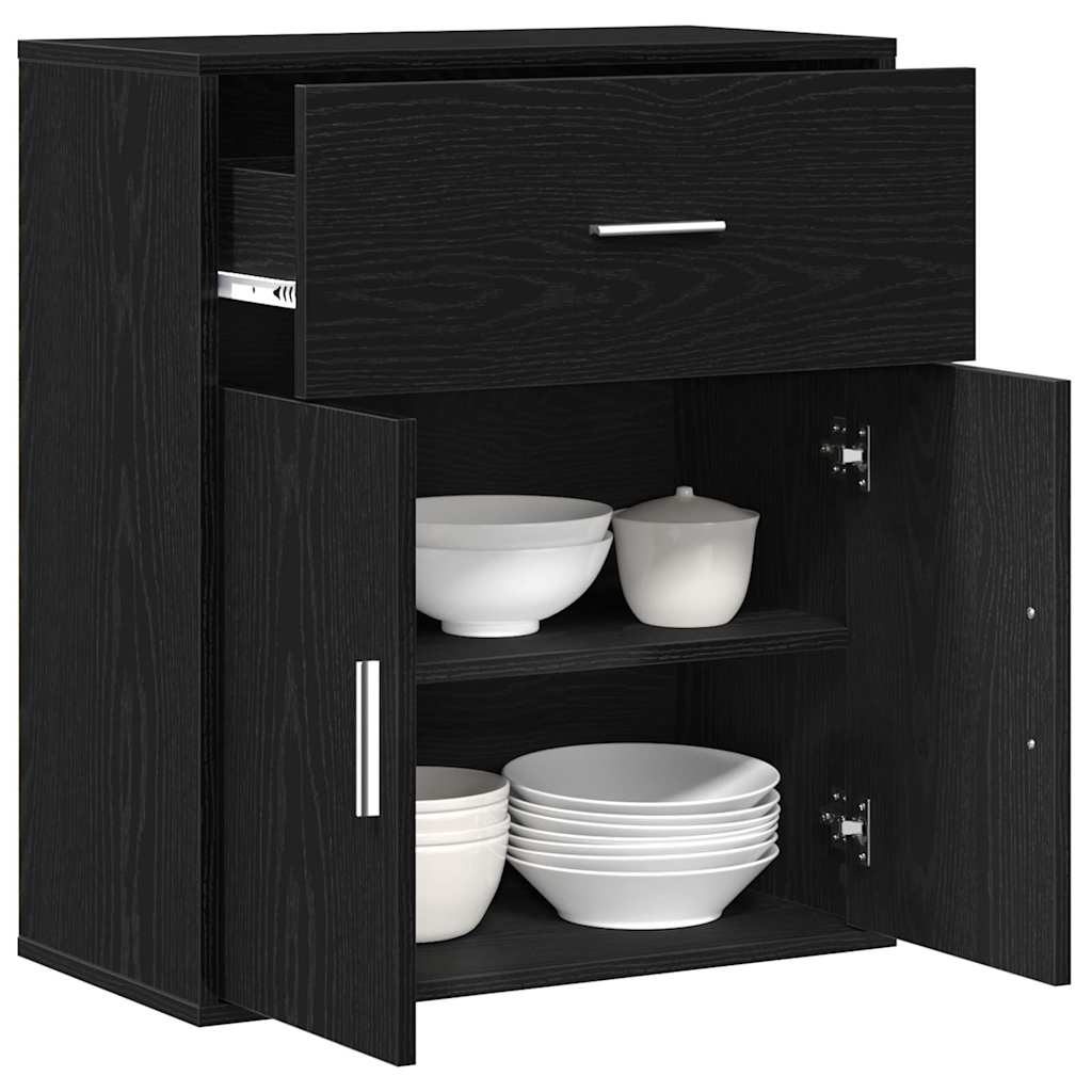 Dressoir met lade Zwart Eiken 60 x 31 x 70 cm Bewerkt hout is nu te koop bij PeponiXL, paradijselijk wonen!