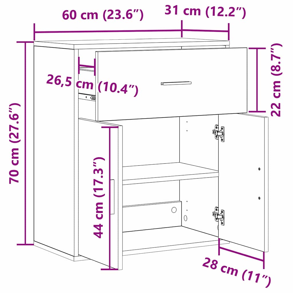 Dressoir met lade Zwart Eiken 60 x 31 x 70 cm Bewerkt hout is nu te koop bij PeponiXL, paradijselijk wonen!