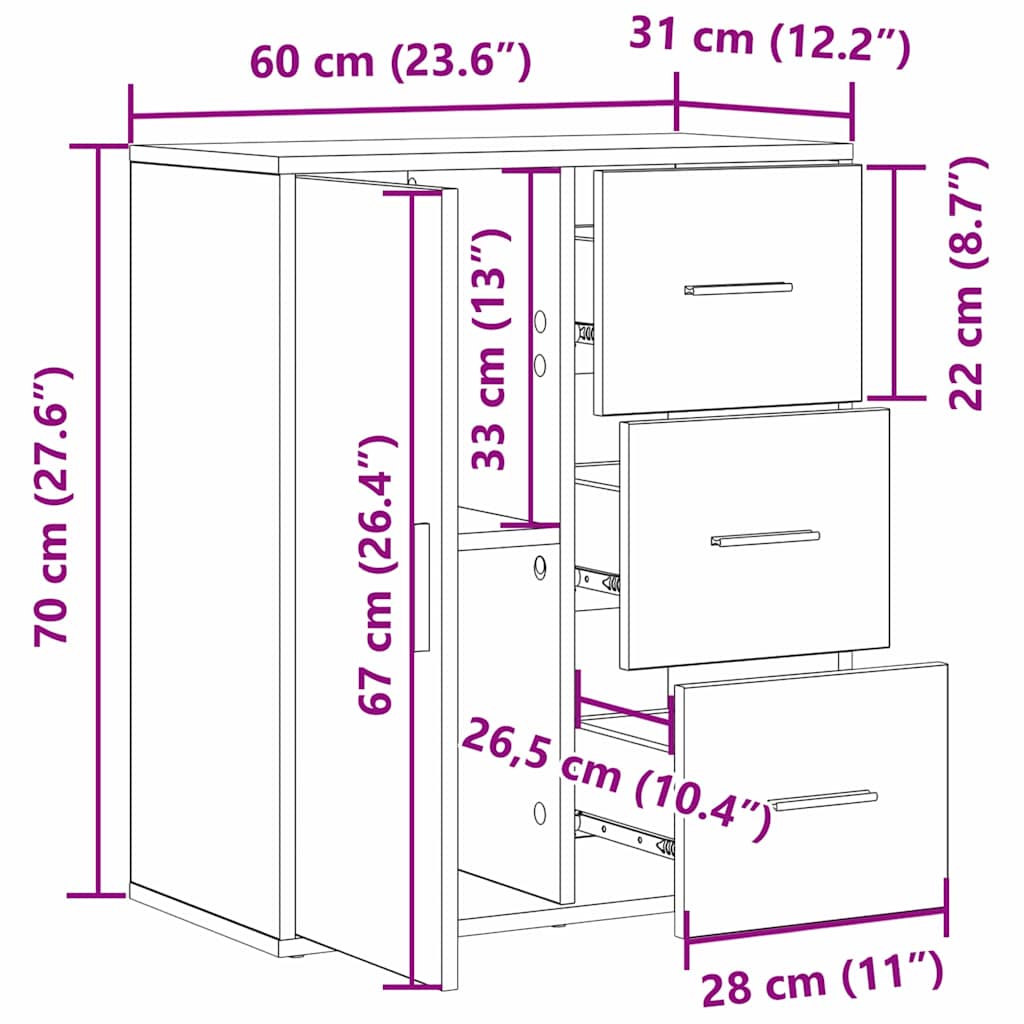 Dressoir met lade Artisan Eiken 60 x 31 x 70 cm Bewerkt hout is nu te koop bij PeponiXL, paradijselijk wonen!