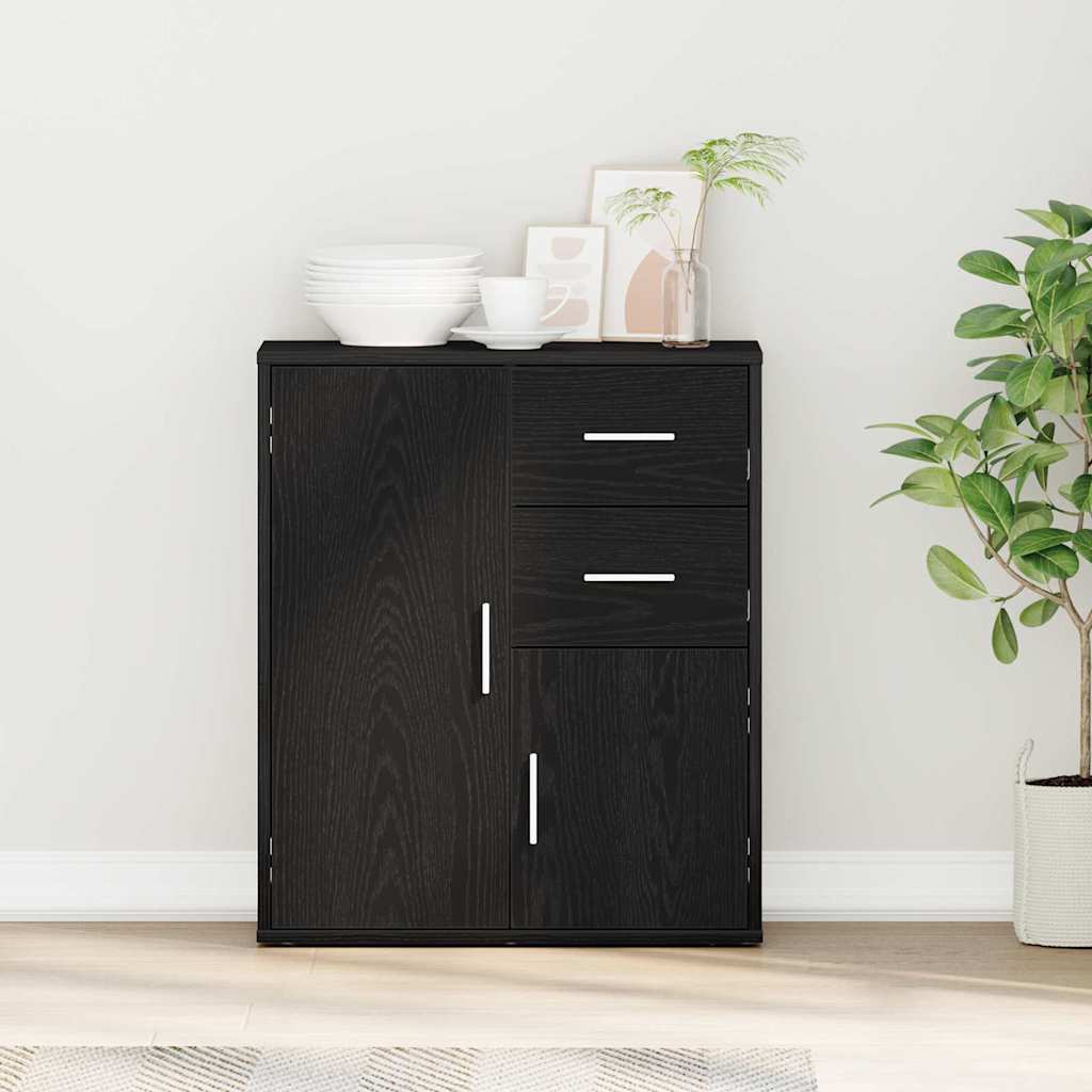 Dressoir met lade Zwart Eiken 60 x 31 x 70 cm Bewerkt hout is nu te koop bij PeponiXL, paradijselijk wonen!