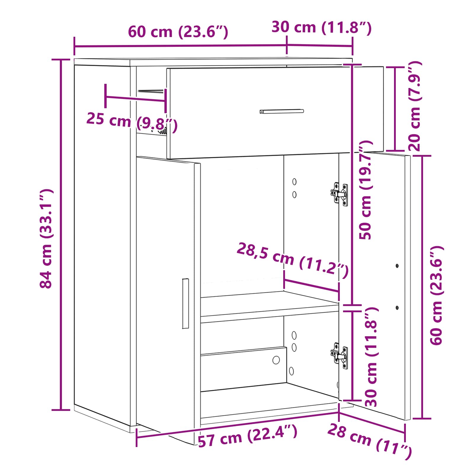 Dressoir met lade Oudhout 60 x 30 x 84 cm Bewerkt hout is nu te koop bij PeponiXL, paradijselijk wonen!