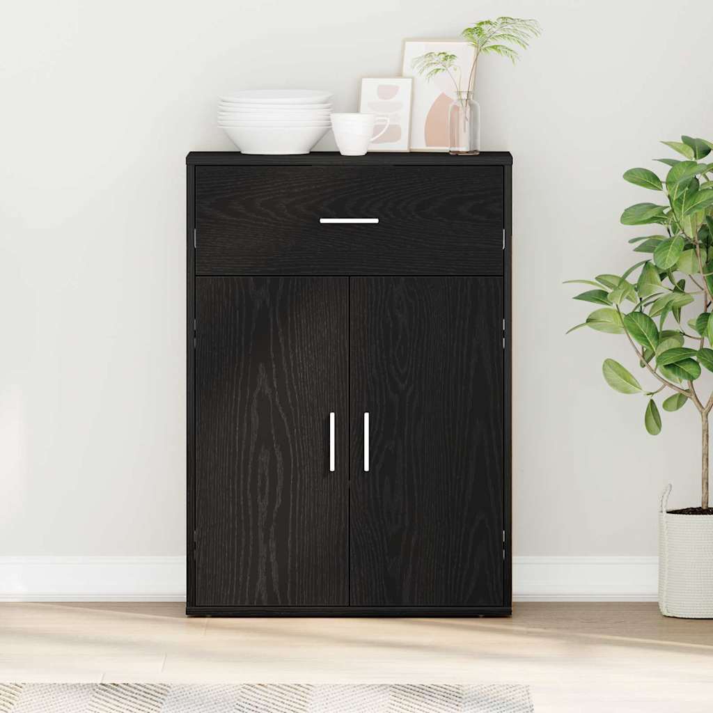 Dressoir met lade Zwart Eiken 60 x 30 x 84 cm Bewerkt hout is nu te koop bij PeponiXL, paradijselijk wonen!