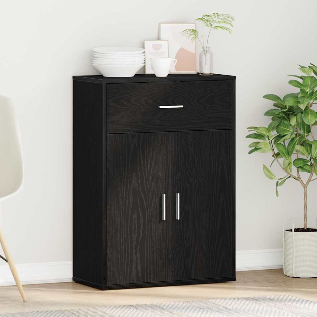 Dressoir met lade Zwart Eiken 60 x 30 x 84 cm Bewerkt hout is nu te koop bij PeponiXL, paradijselijk wonen!