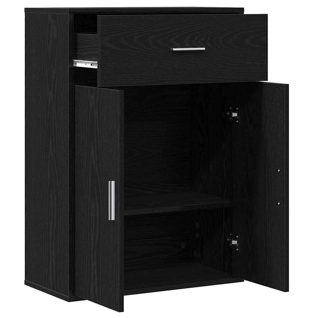 Dressoir met lade Zwart Eiken 60 x 30 x 84 cm Bewerkt hout is nu te koop bij PeponiXL, paradijselijk wonen!