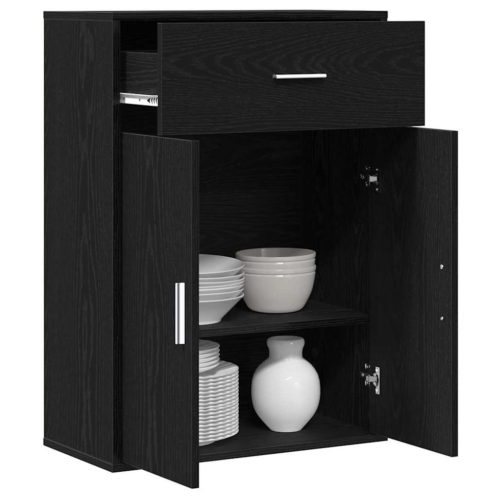 Dressoir met lade Zwart Eiken 60 x 30 x 84 cm Bewerkt hout is nu te koop bij PeponiXL, paradijselijk wonen!