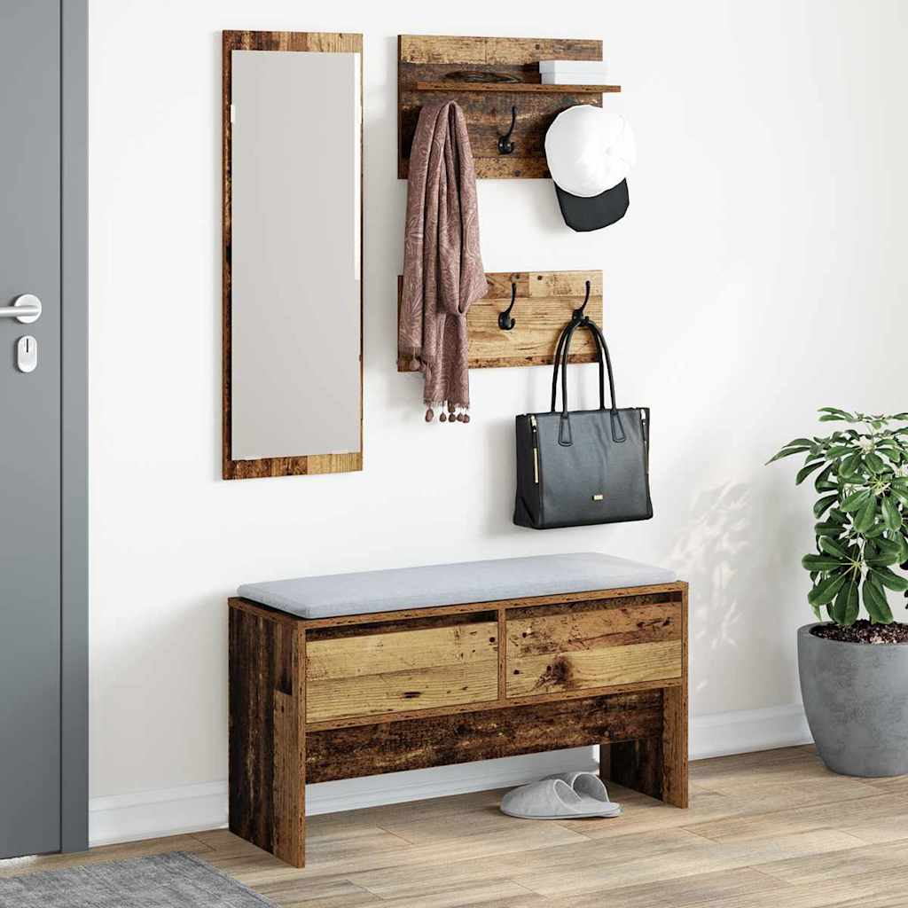 Halmeubelset met lade met plank 4 pcs Oudhout Bewerkt hout is nu te koop bij PeponiXL, paradijselijk wonen!