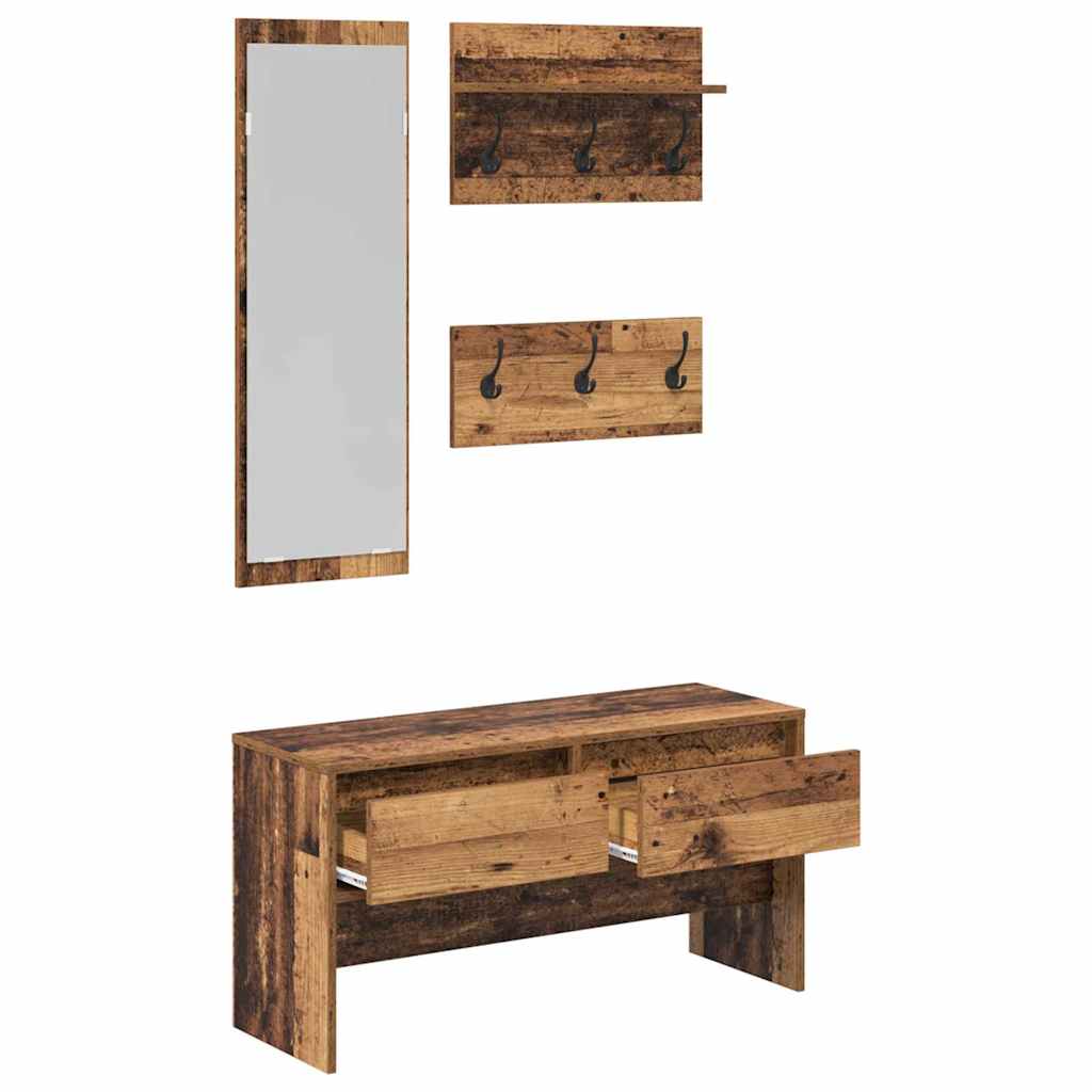 Halmeubelset met lade met plank 4 pcs Oudhout Bewerkt hout is nu te koop bij PeponiXL, paradijselijk wonen!