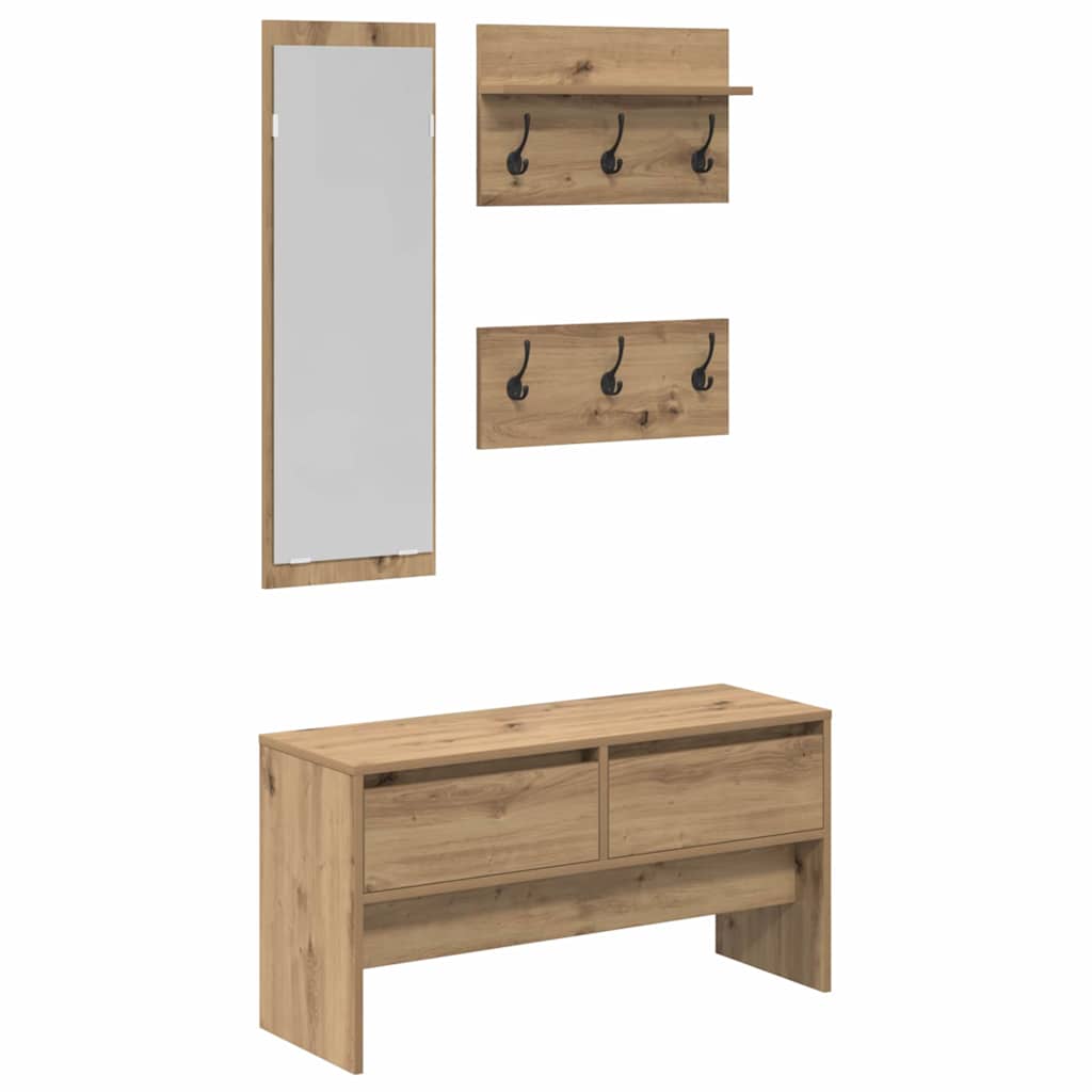 Halmeubelset met lade 4 pcs Ambachtelijk eiken Bewerkt hout is nu te koop bij PeponiXL, paradijselijk wonen!