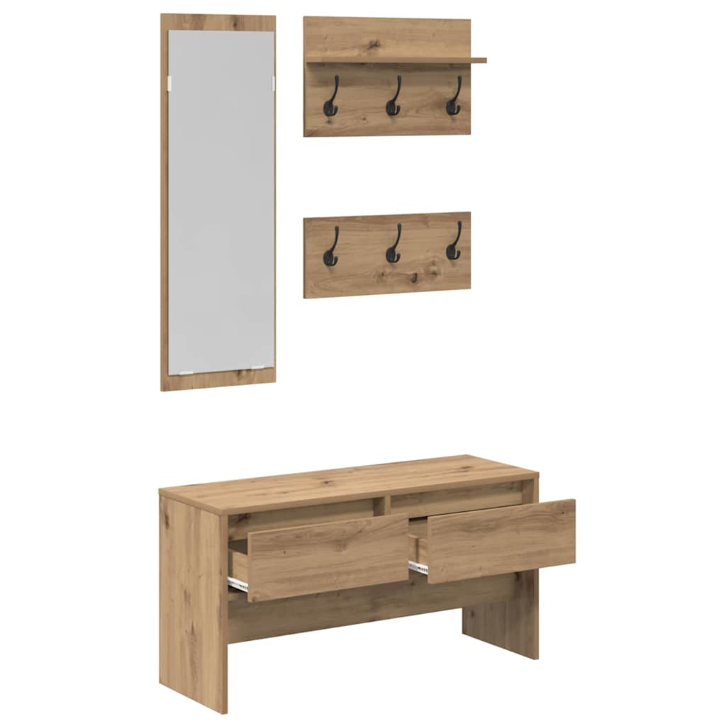 Halmeubelset met lade 4 pcs Ambachtelijk eiken Bewerkt hout is nu te koop bij PeponiXL, paradijselijk wonen!