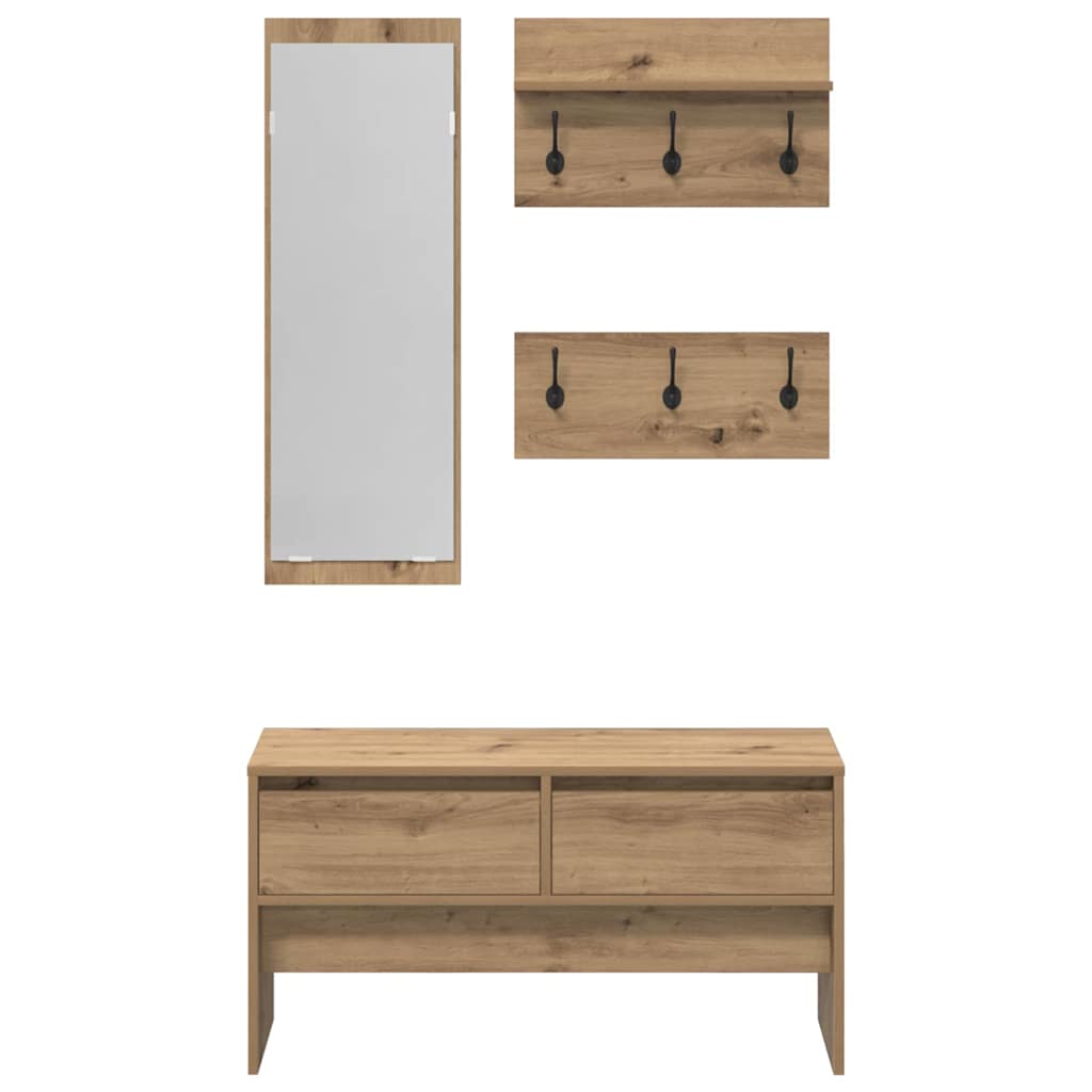Halmeubelset met lade 4 pcs Ambachtelijk eiken Bewerkt hout is nu te koop bij PeponiXL, paradijselijk wonen!