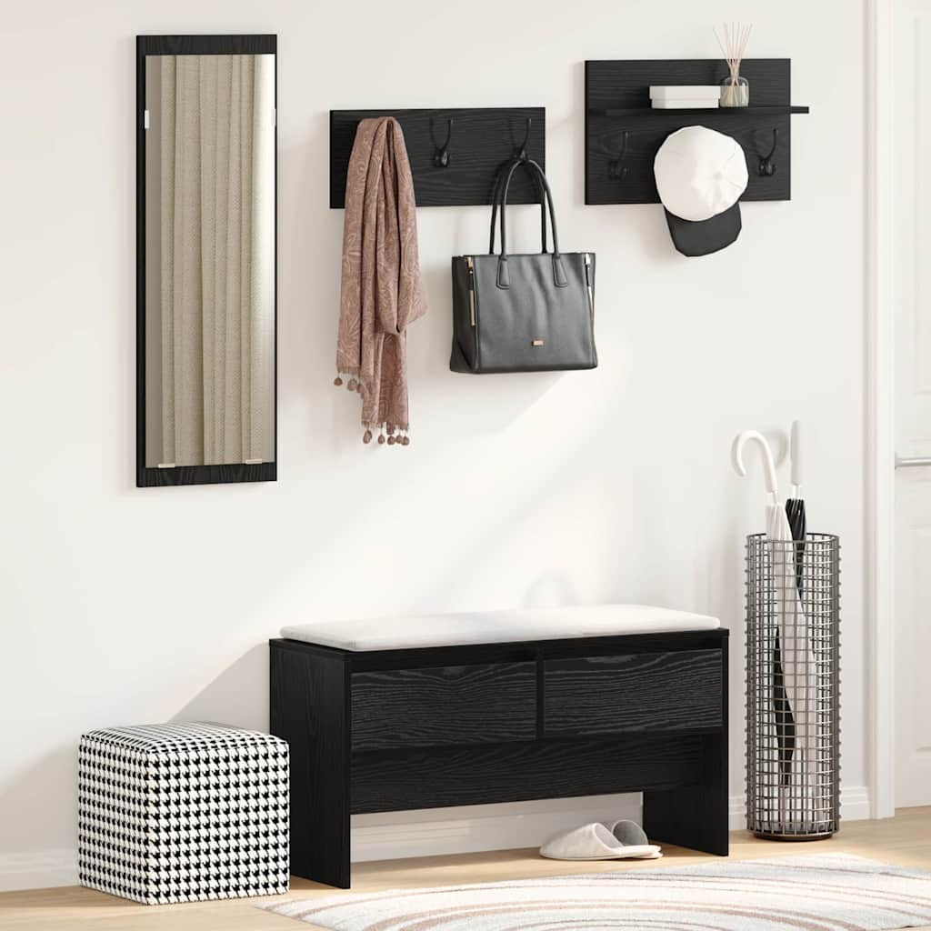 Halmeubelset met lade met plank 4 pcs Zwart Eiken Bewerkt hout is nu te koop bij PeponiXL, paradijselijk wonen!