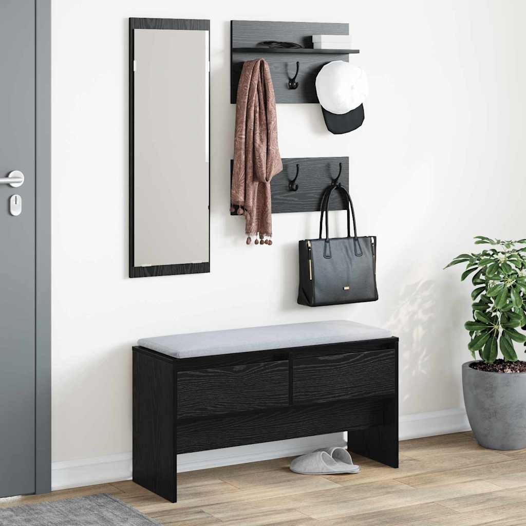 Halmeubelset met lade met plank 4 pcs Zwart Eiken Bewerkt hout is nu te koop bij PeponiXL, paradijselijk wonen!