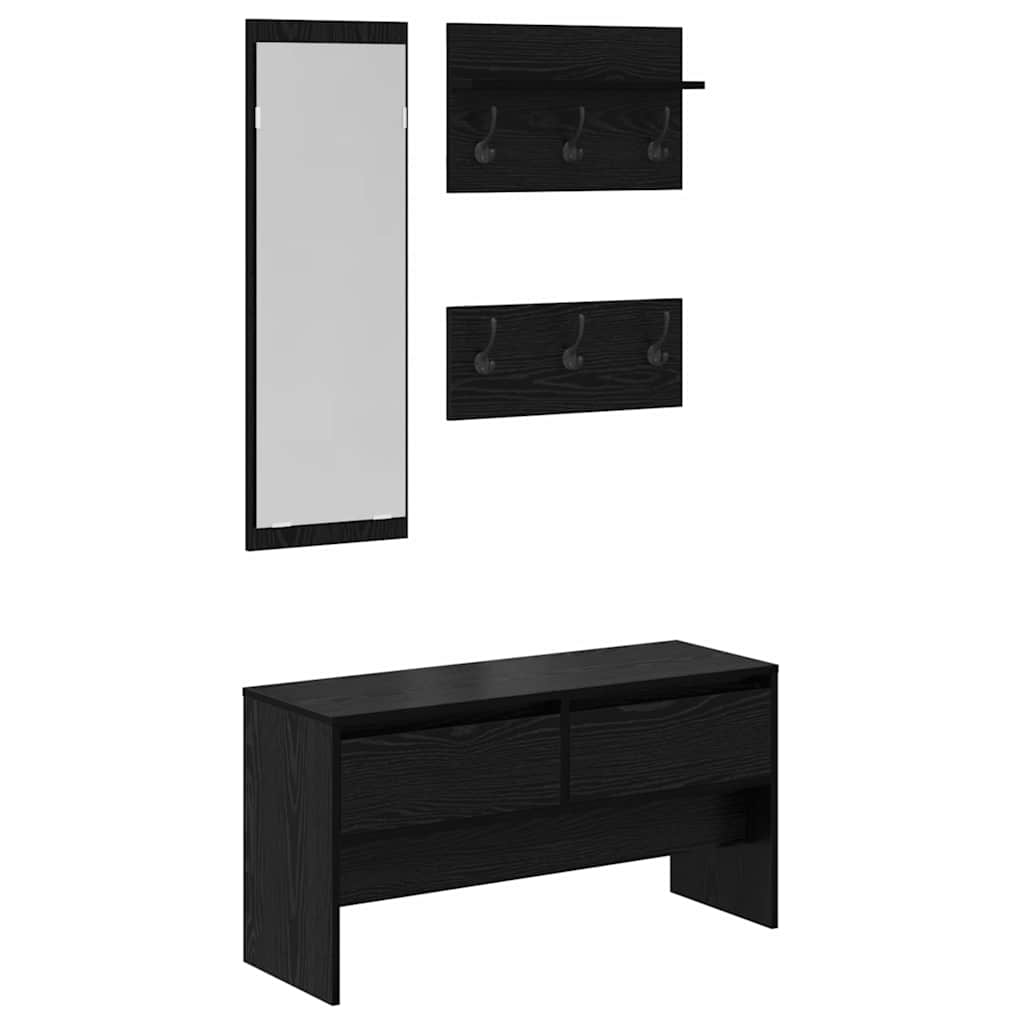 Halmeubelset met lade met plank 4 pcs Zwart Eiken Bewerkt hout is nu te koop bij PeponiXL, paradijselijk wonen!