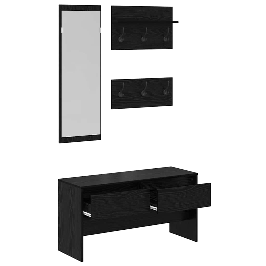 Halmeubelset met lade met plank 4 pcs Zwart Eiken Bewerkt hout is nu te koop bij PeponiXL, paradijselijk wonen!