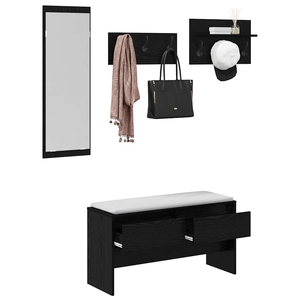 Halmeubelset met lade met plank 4 pcs Zwart Eiken Bewerkt hout is nu te koop bij PeponiXL, paradijselijk wonen!