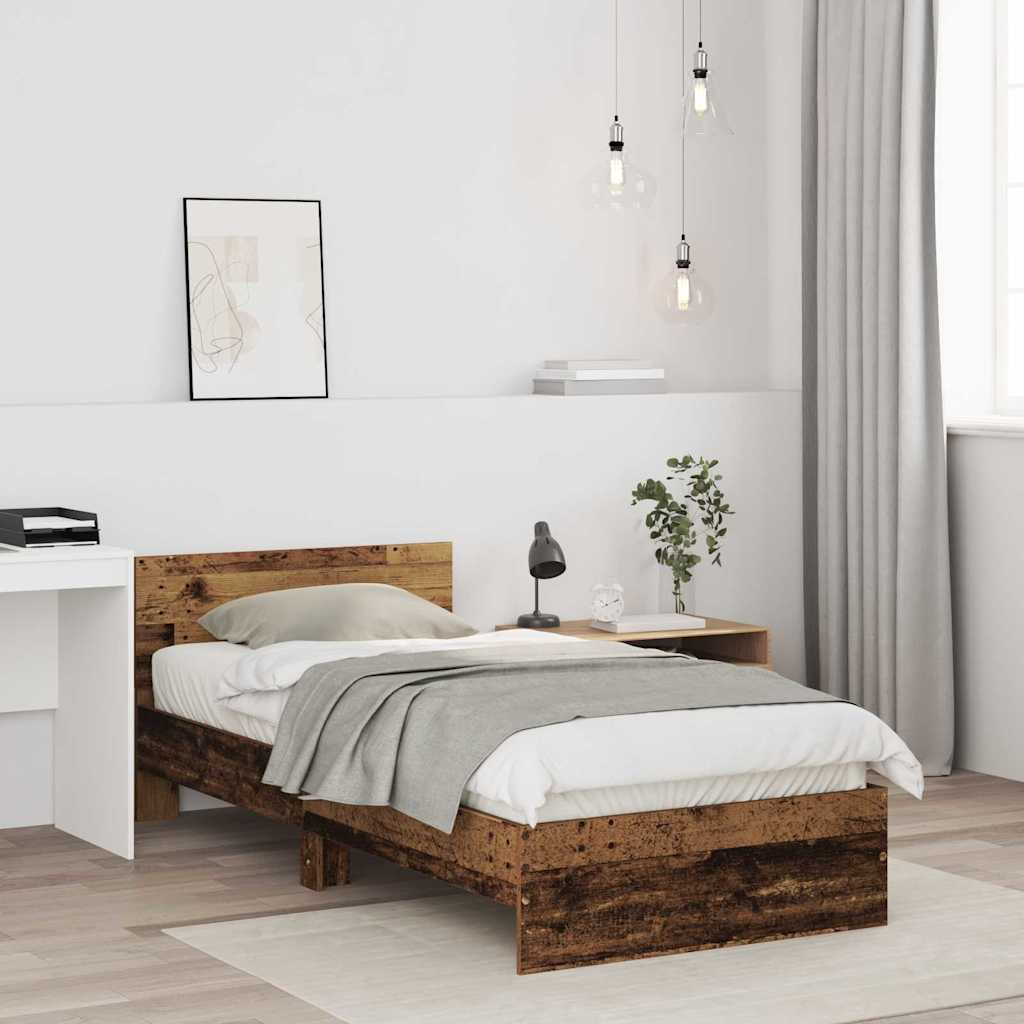 Bedframe met hoofdeinde Oudhout 90 x 200 cm Bewerkt hout is nu te koop bij PeponiXL, paradijselijk wonen!