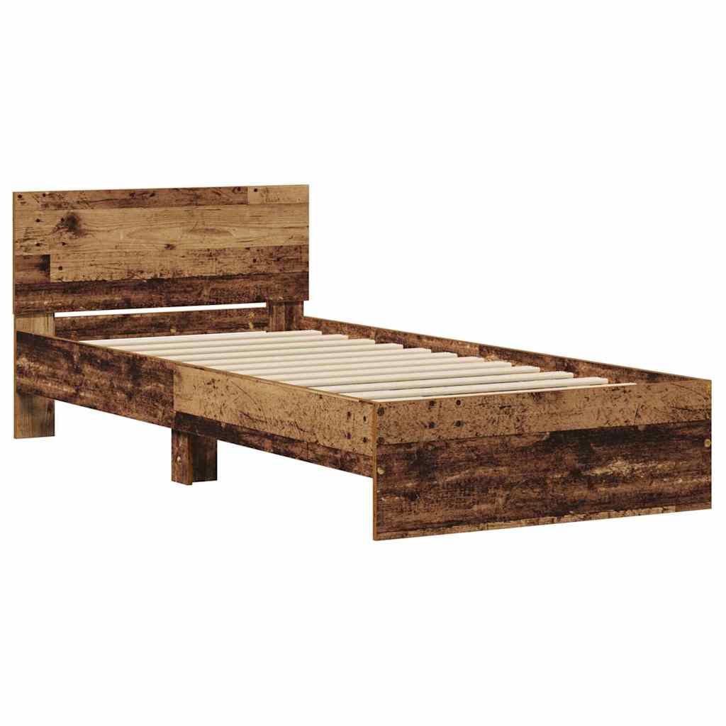 Bedframe met hoofdeinde Oudhout 90 x 200 cm Bewerkt hout is nu te koop bij PeponiXL, paradijselijk wonen!