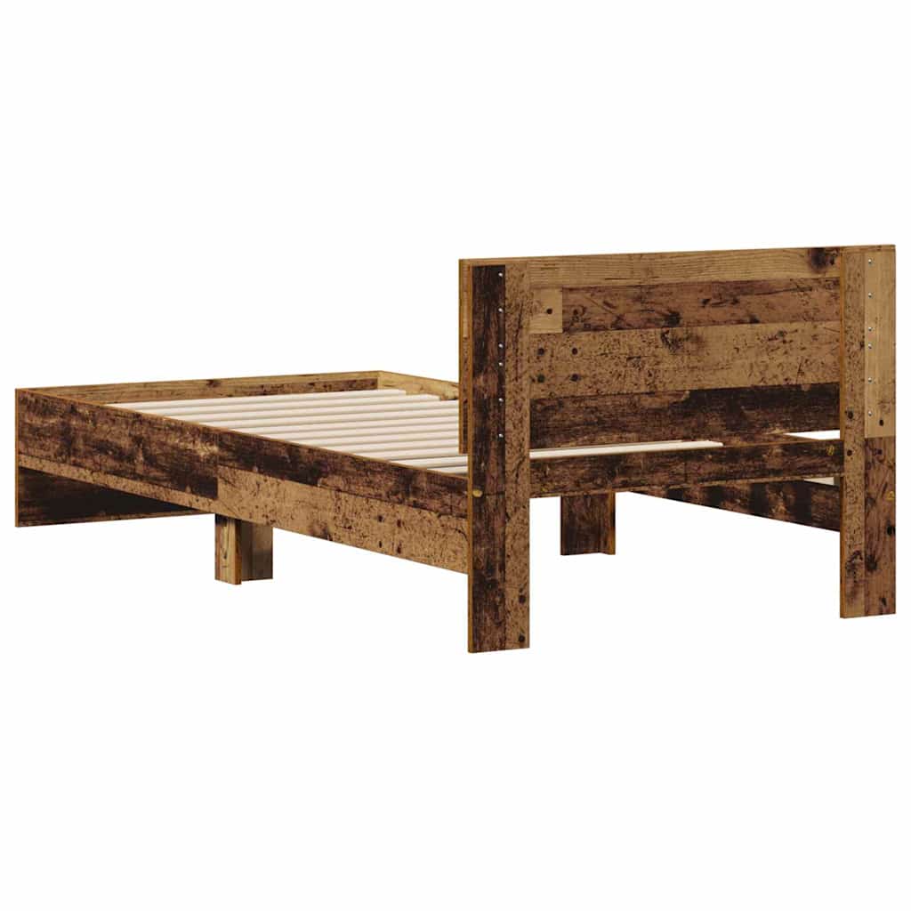Bedframe met hoofdeinde Oudhout 90 x 200 cm Bewerkt hout is nu te koop bij PeponiXL, paradijselijk wonen!