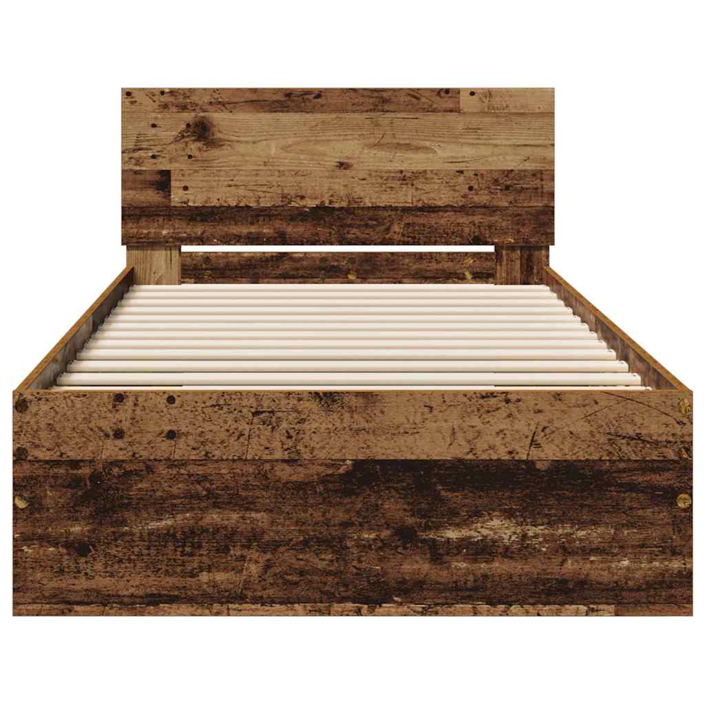 Bedframe met hoofdeinde Oudhout 90 x 200 cm Bewerkt hout is nu te koop bij PeponiXL, paradijselijk wonen!